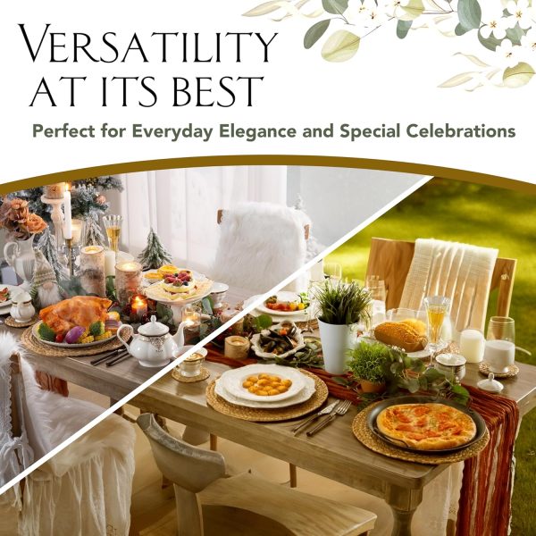 14 Pieces Round Woven Placemat Set - Set of 6 Placemats & 6 Coasters & 2 Table Runners, 13.4” Wicker Water Hyacinth Farmhouse Place Mats, Straw Braided Rattan Table Mats for Charger Plates, Rustic - Image 3