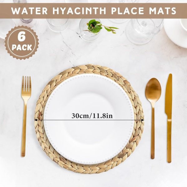 7 Pcs Boho Table Runner and Placemats Set Table Runner 11.8 Inch Round Woven Placemats, Braided Natural Water Hyacinth Place Mat Farmhouse Rustic Table Runner for Home Dining (12 x 72 Inch) - Image 2