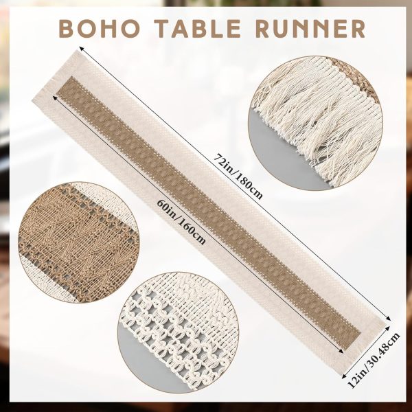 7 Pcs Boho Table Runner and Placemats Set Table Runner 11.8 Inch Round Woven Placemats, Braided Natural Water Hyacinth Place Mat Farmhouse Rustic Table Runner for Home Dining (12 x 72 Inch) - Image 3