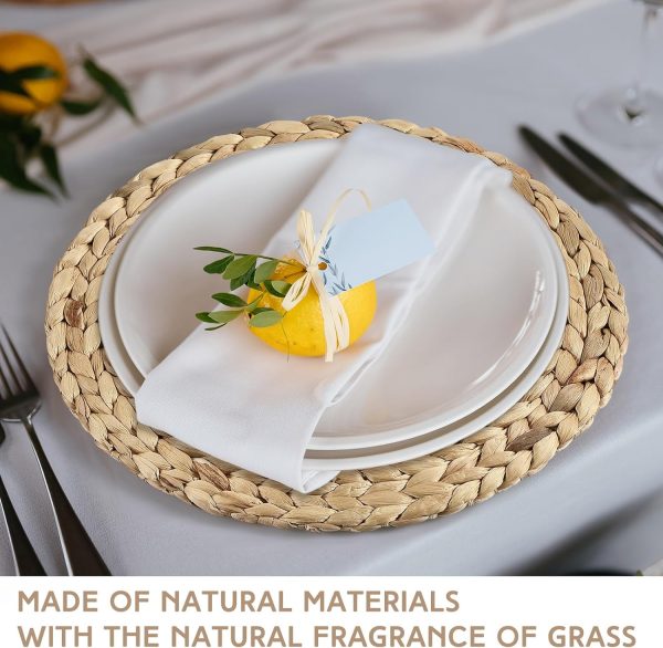 7 Pcs Boho Table Runner and Placemats Set Table Runner 11.8 Inch Round Woven Placemats, Braided Natural Water Hyacinth Place Mat Farmhouse Rustic Table Runner for Home Dining (12 x 72 Inch) - Image 6