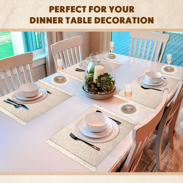 Boho Macrame Table Runner Placemat and Coaster Set of 13, Rustic Table Runner with Tassel Absorbent Boho Placemat Natrual Burlap Farmhouse Coaster for Drink Bohemian Dining Kitchen Desk Decor (Retro) - Image 3