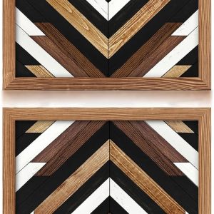 Loomarte Plank Canvas Wall Art Vintage Retro Painting Photo Wall Decals Rustic Black White and Brown Print Line Picture Wooden Frame Artwork for Bathroom Living Room Decor,12x12 Inch x 2pcs