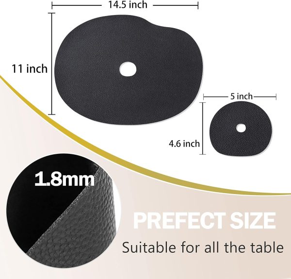 Modern Pebble Shape placemats - Brown Leather placemats and Coasters, Irregular Shape Design, 11 * 14.5 inch Round Table Runner, 4.6 * 5 inch Round Coasters (Black) - Image 2
