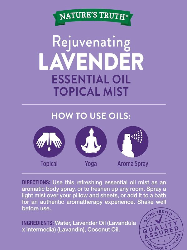 Nature's Truth Lavender Essential Oil Spray | 2.4 fl oz | for Room Aroma Mist, Topical Use, & Yoga - Image 2