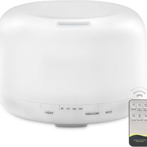 Oil Diffuser, 500ml Essential Oil Diffusers, Aromatherapy Diffuser with 2 Mist Mode 4 Timers＆7 Ambient Light Waterless Auto Off, Diffusers Large Room Home Office