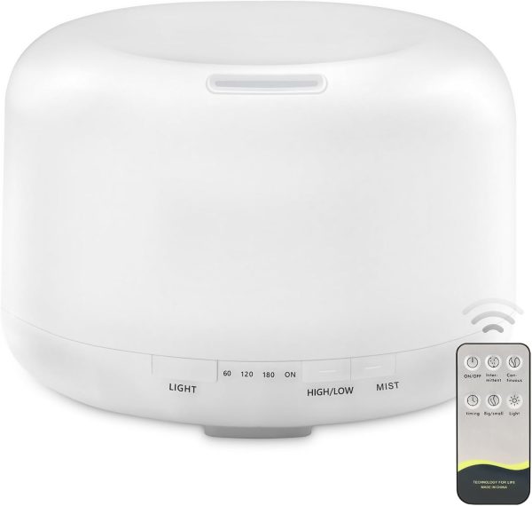 Oil Diffuser, 500ml Essential Oil Diffusers, Aromatherapy Diffuser with 2 Mist Mode 4 Timers＆7 Ambient Light Waterless Auto Off, Diffusers Large Room Home Office