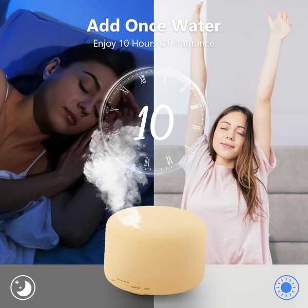 Oil Diffuser, 500ml Essential Oil Diffusers, Aromatherapy Diffuser with 2 Mist Mode 4 Timers＆7 Ambient Light Waterless Auto Off, Diffusers Large Room Home Office - Image 2