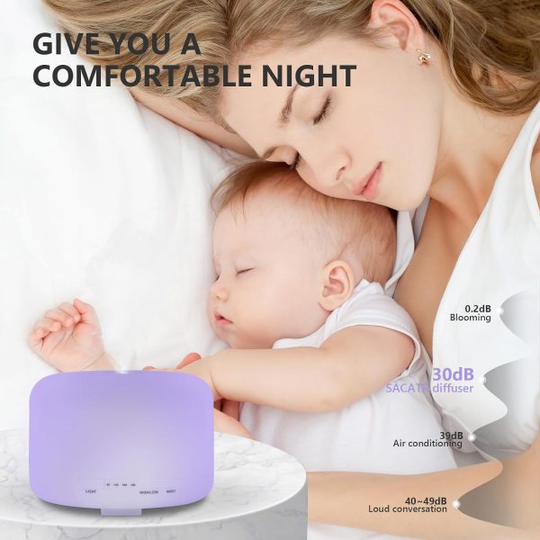 Oil Diffuser, 500ml Essential Oil Diffusers, Aromatherapy Diffuser with 2 Mist Mode 4 Timers＆7 Ambient Light Waterless Auto Off, Diffusers Large Room Home Office - Image 3