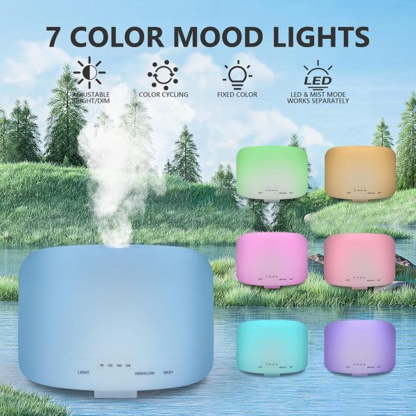 Oil Diffuser, 500ml Essential Oil Diffusers, Aromatherapy Diffuser with 2 Mist Mode 4 Timers＆7 Ambient Light Waterless Auto Off, Diffusers Large Room Home Office - Image 4