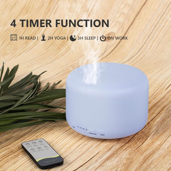 Oil Diffuser, 500ml Essential Oil Diffusers, Aromatherapy Diffuser with 2 Mist Mode 4 Timers＆7 Ambient Light Waterless Auto Off, Diffusers Large Room Home Office - Image 5