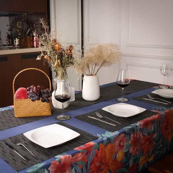 Placemats for Dining Table Set of 6 with Table Runner, Washable Heat Resistant Woven Vinyl Place Mat (12x18 inches, Black) - Image 5