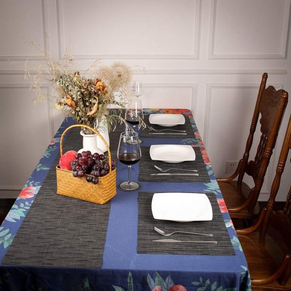 Placemats for Dining Table Set of 6 with Table Runner, Washable Heat Resistant Woven Vinyl Place Mat (12x18 inches, Black) - Image 6