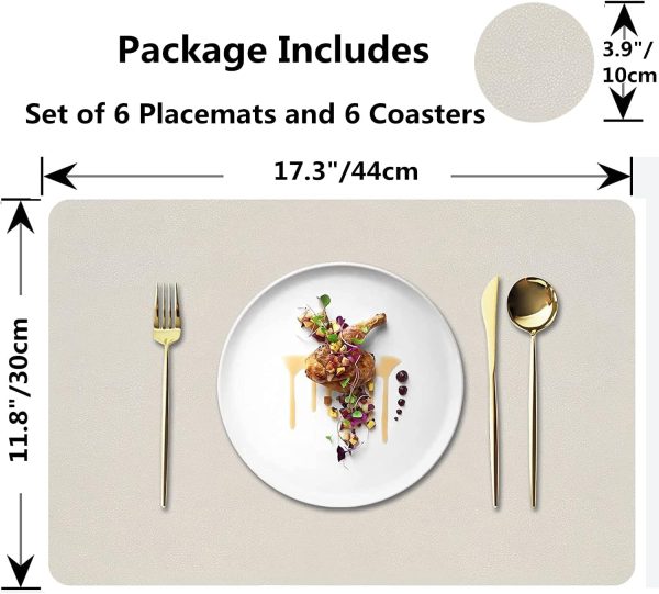 Placemats Set of 6, Faux Leather Place Mats with Coasters, Waterproof, Stain Resistant, Heat Resistant, Easy to Clean Table Mats for Dining Table and Decor (Set of 6, Rectangle Cream White) - Image 2