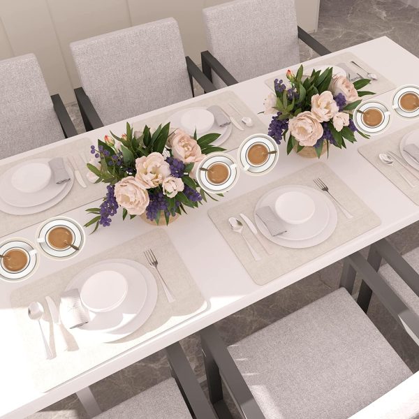 Placemats Set of 6, Faux Leather Place Mats with Coasters, Waterproof, Stain Resistant, Heat Resistant, Easy to Clean Table Mats for Dining Table and Decor (Set of 6, Rectangle Cream White) - Image 6