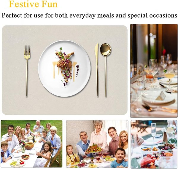 Placemats Set of 6, Faux Leather Place Mats with Coasters, Waterproof, Stain Resistant, Heat Resistant, Easy to Clean Table Mats for Dining Table and Decor (Set of 6, Rectangle Cream White) - Image 7