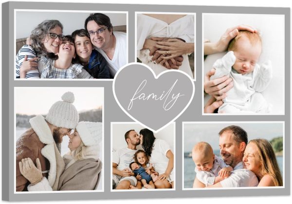 ZXHYWYM Multi Image Print Photo Collage Personalized Pictures On Canvas Custom Canvas Collage Prints With Your 6 Photos Customized Wall Art Framed (B4, (8.00" x 12.00"))