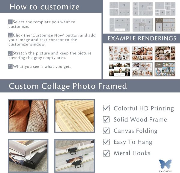 ZXHYWYM Multi Image Print Photo Collage Personalized Pictures On Canvas Custom Canvas Collage Prints With Your 6 Photos Customized Wall Art Framed (B4, (8.00" x 12.00")) - Image 5